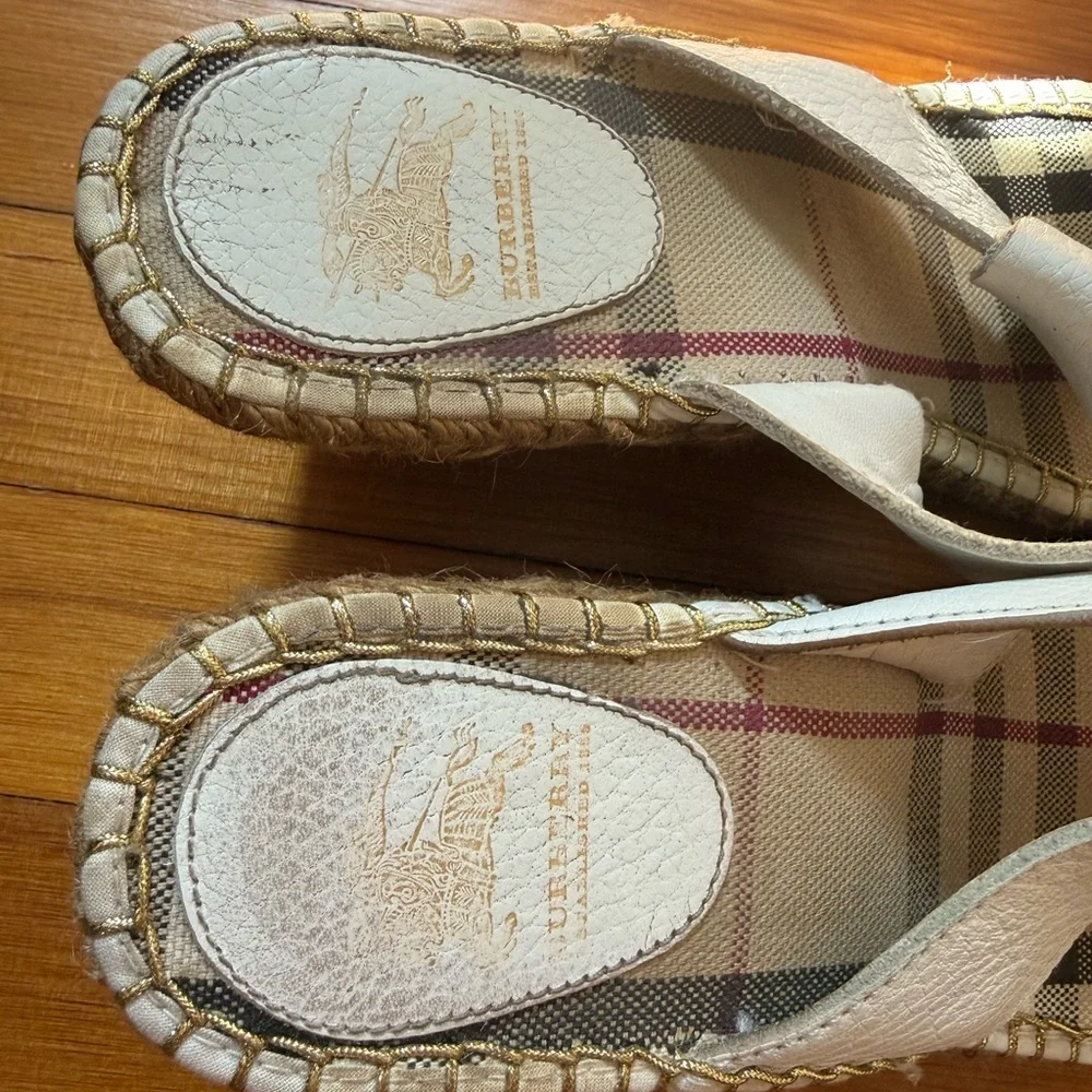 Burberry Check Espadrille Wedge Sandals Leather41